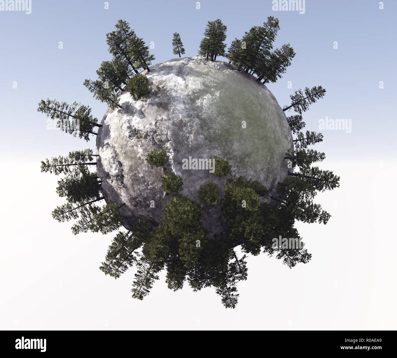 Miniplanet View 3d mini planet with trees rendering Stock Photo - Alamy