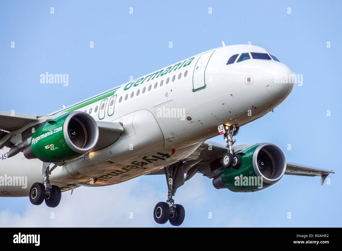 Plane Airbus A319 Germania airlines plane landing Stock Photo
