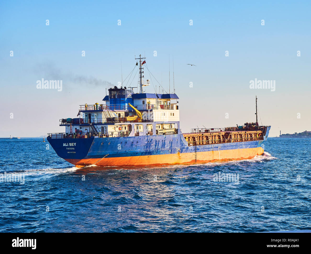 A General Cargo Ship crossing the Bosphorus. Istanbul, Turkey Stock