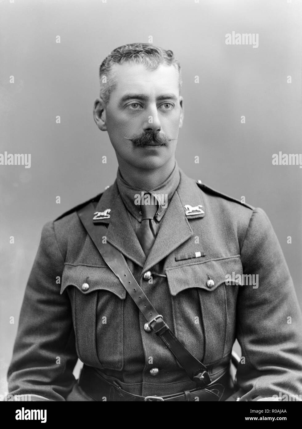 Portrait photograph taken on 14th June 1915, showing Lieutenant W. M. Butler of the 3rd King's Own Hussars. The photograph was taken in a London studio, and shows the officer in full uniform. Stock Photo