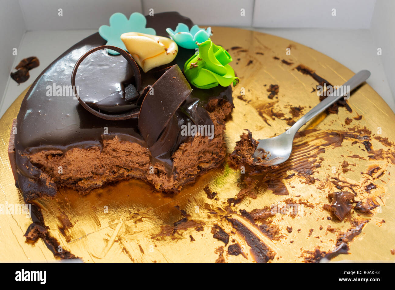 Half eaten chocolate cake hotsell