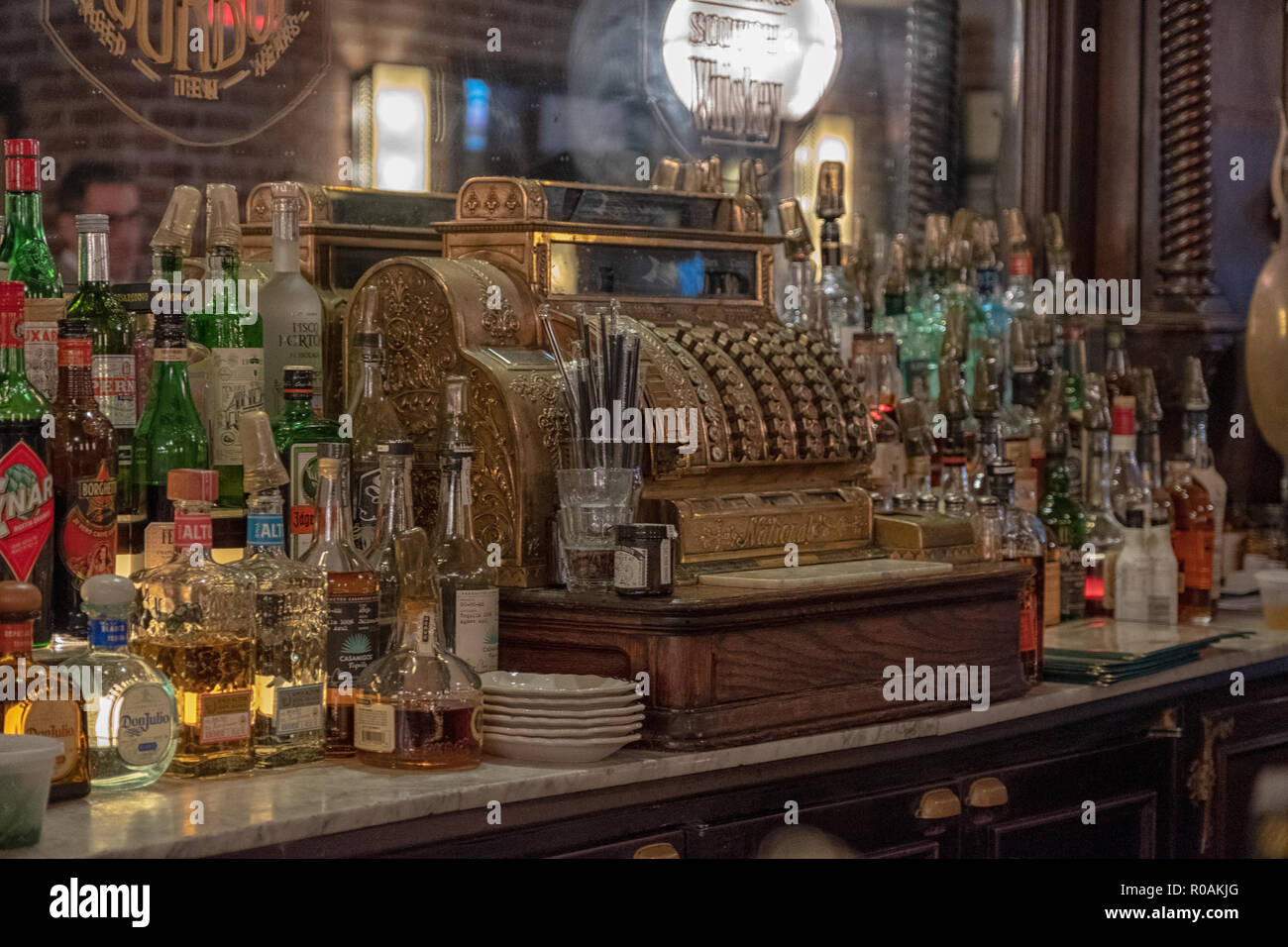 Vintage National Cash Register in a bar in New York City Stock Photo