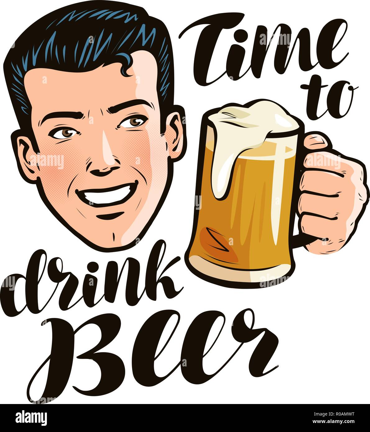 Time to drink beer, poster. Alcohol, pub concept. Pop art retro comic style. Cartoon vector illustration Stock Vector