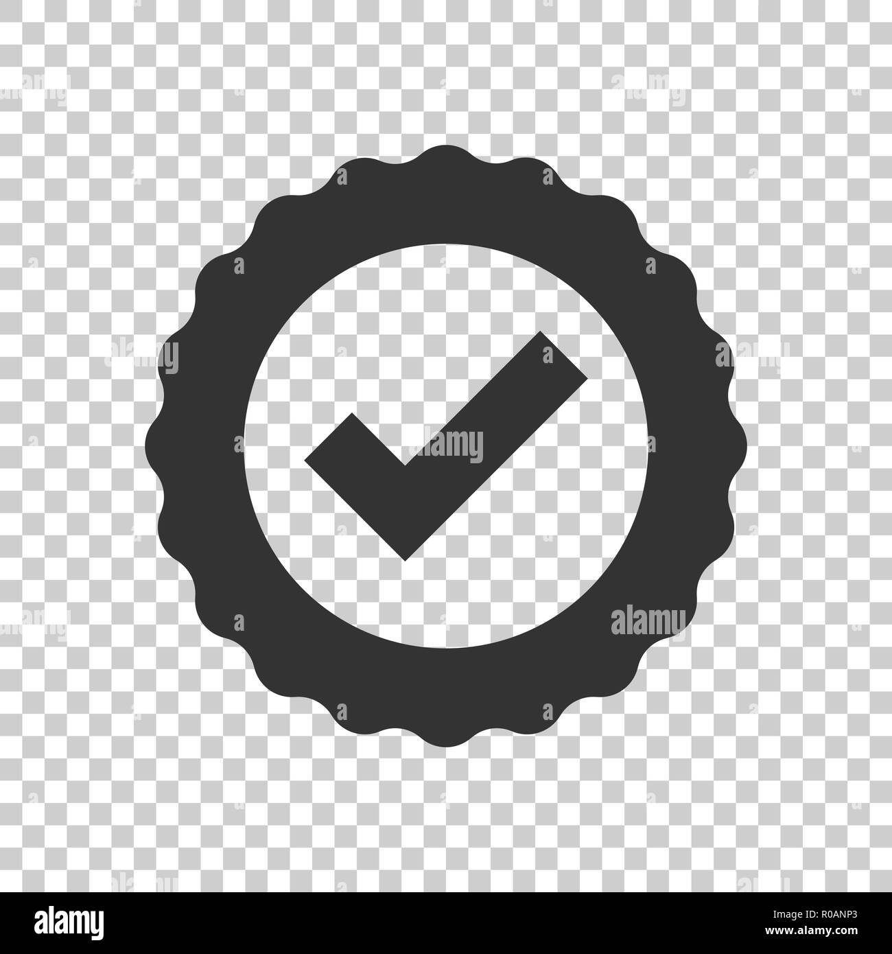 Approved certificate medal icon in flat style. Check mark stamp vector illustration on isolated background. Accepted, award seal business concept. Stock Vector