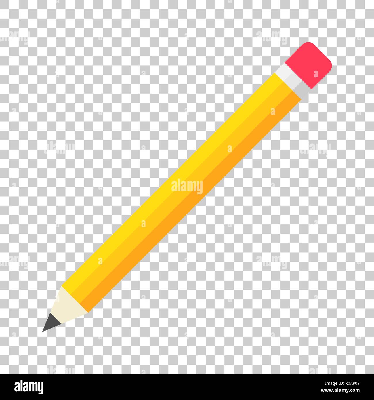 Realistic yellow wooden pencil with rubber eraser icon in flat style ...