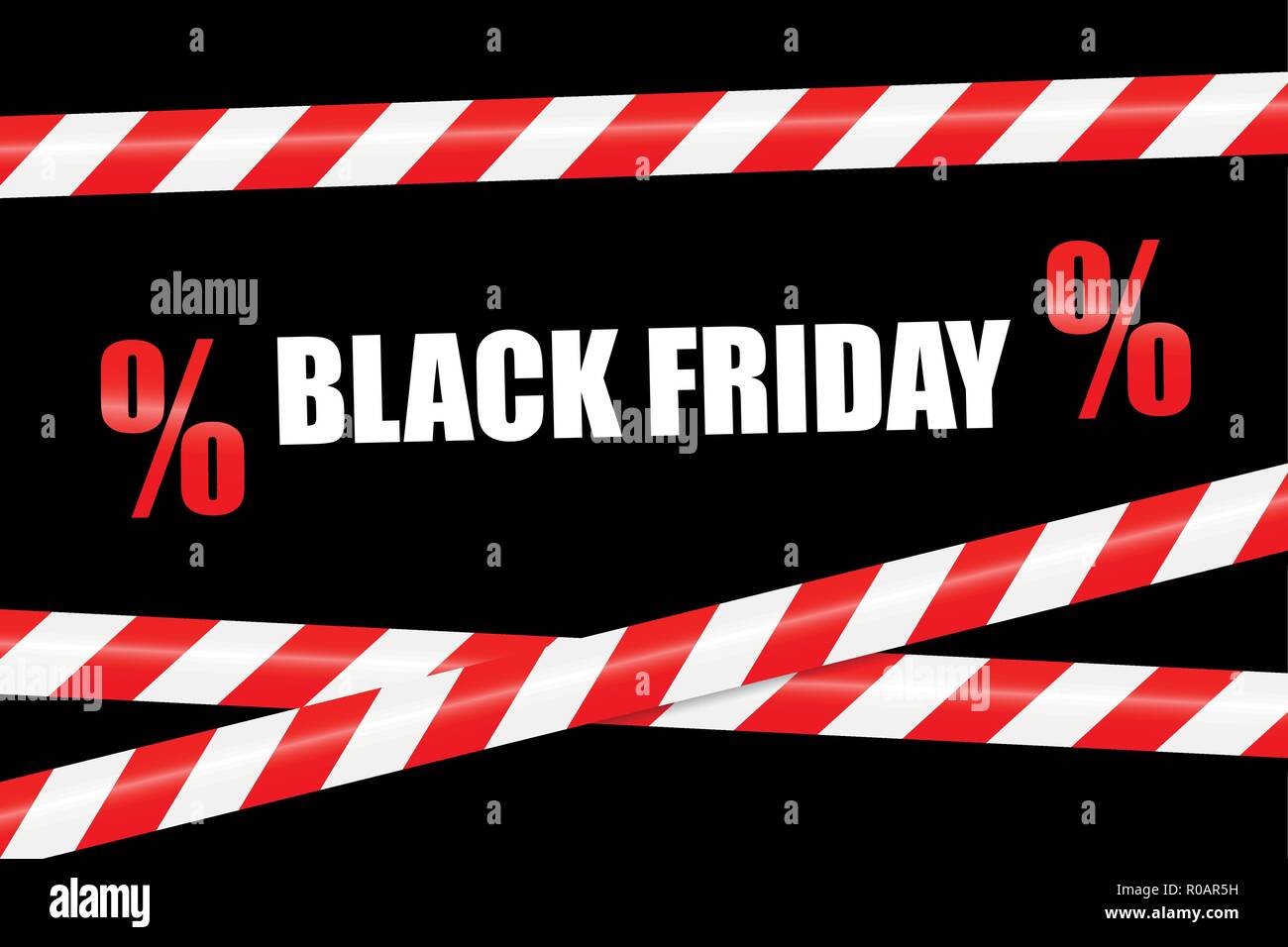 black friday promotion with red and white warning tape vector illustration EPS10 Stock Vector