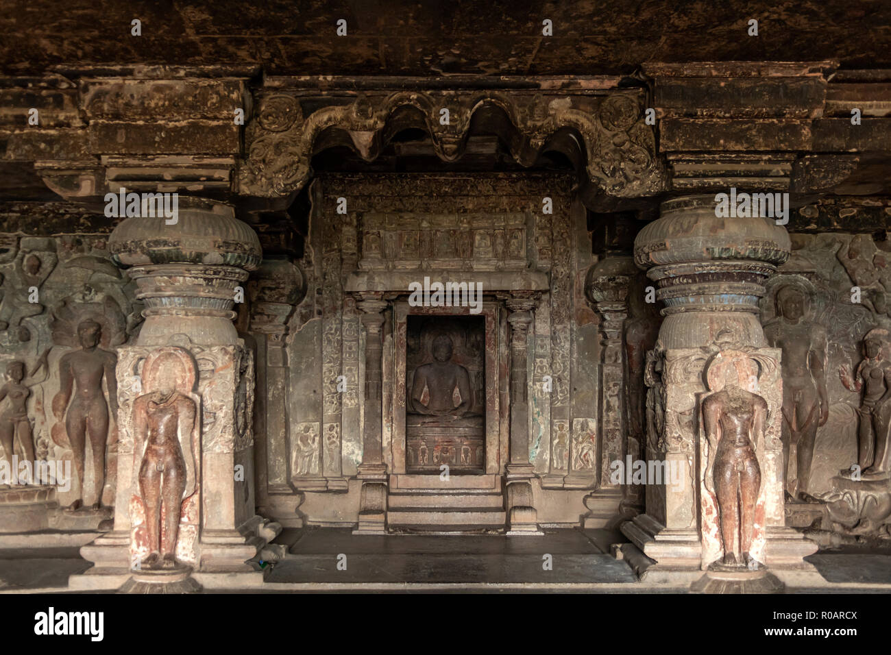Lord Mahavira in Cave 31, Ellora Caves, near Aurangabad, Maharashtra, India Stock Photo