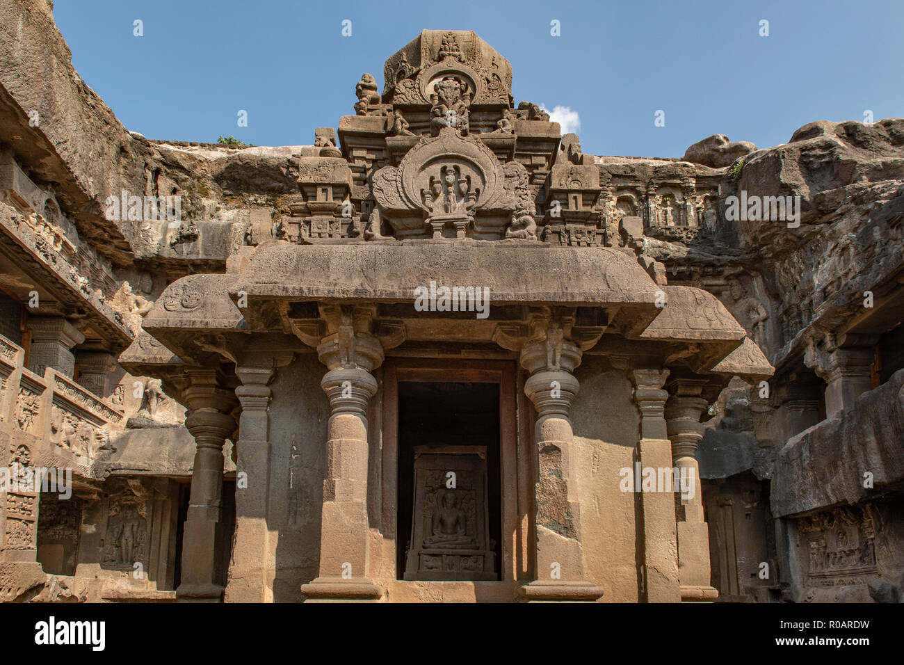 Indra Sabha Temple, Cave 32 Ellora Caves, near Aurangabad, Maharashtra, India Stock Photo