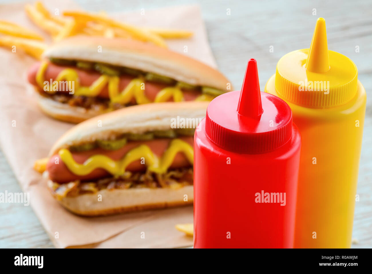 Ketchup and mustard bottles stock photo alamy