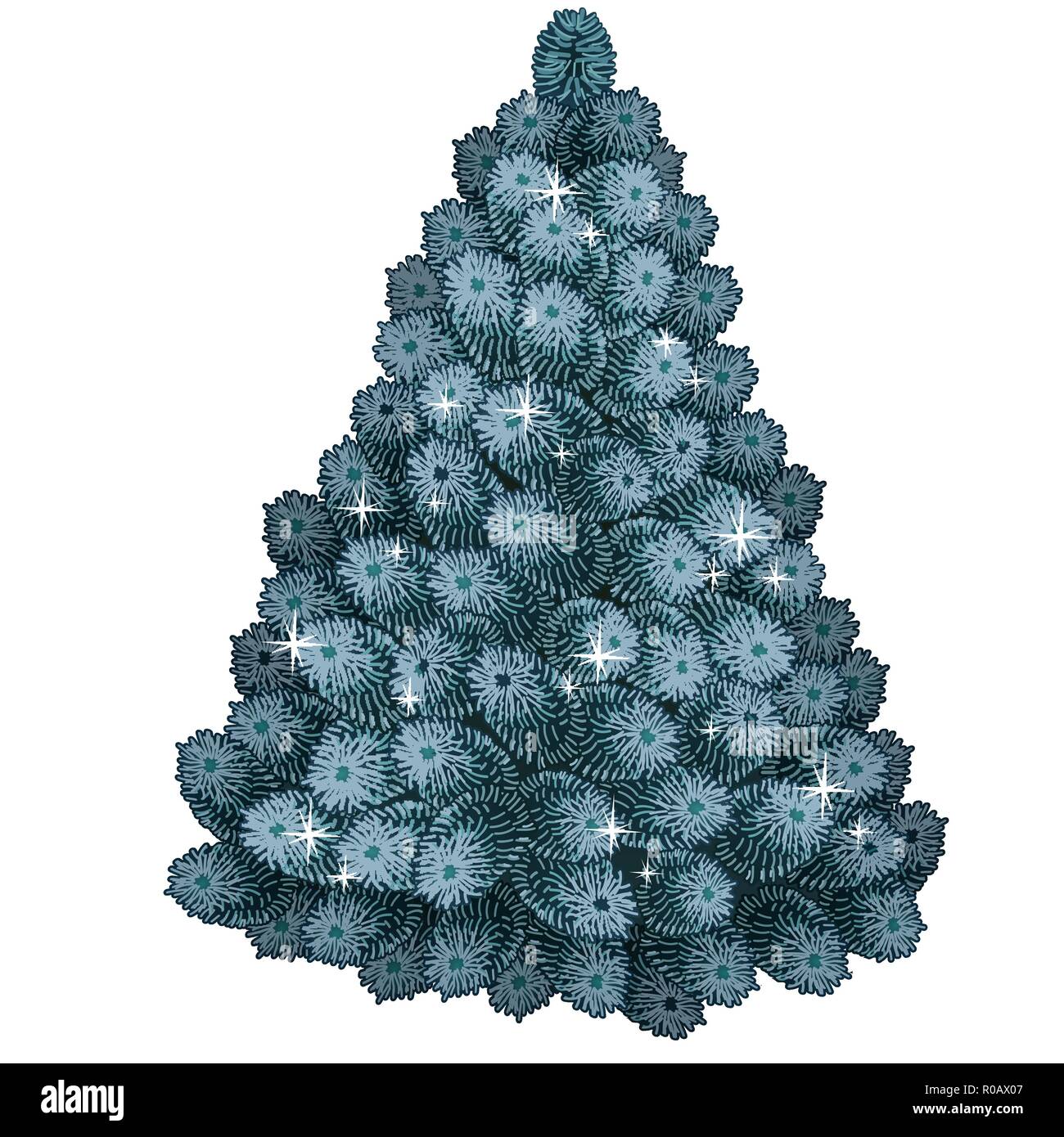 Cartoon Christmas tree isolated on white background. Vector illustration. Stock Vector