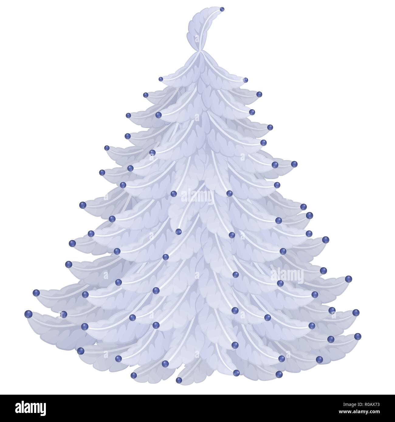 Christmas tree made of fluffy feathers isolated on white background. Vector illustration. Stock Vector