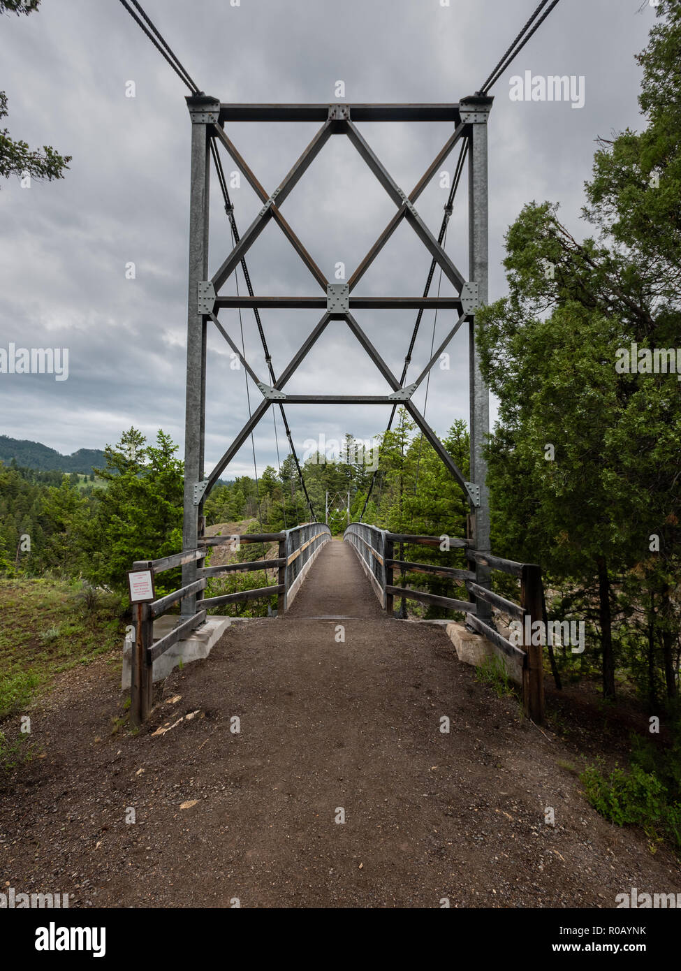 Entrance to Suspension Bridge in Yellowstone Wilderness Stock Photo Alamy