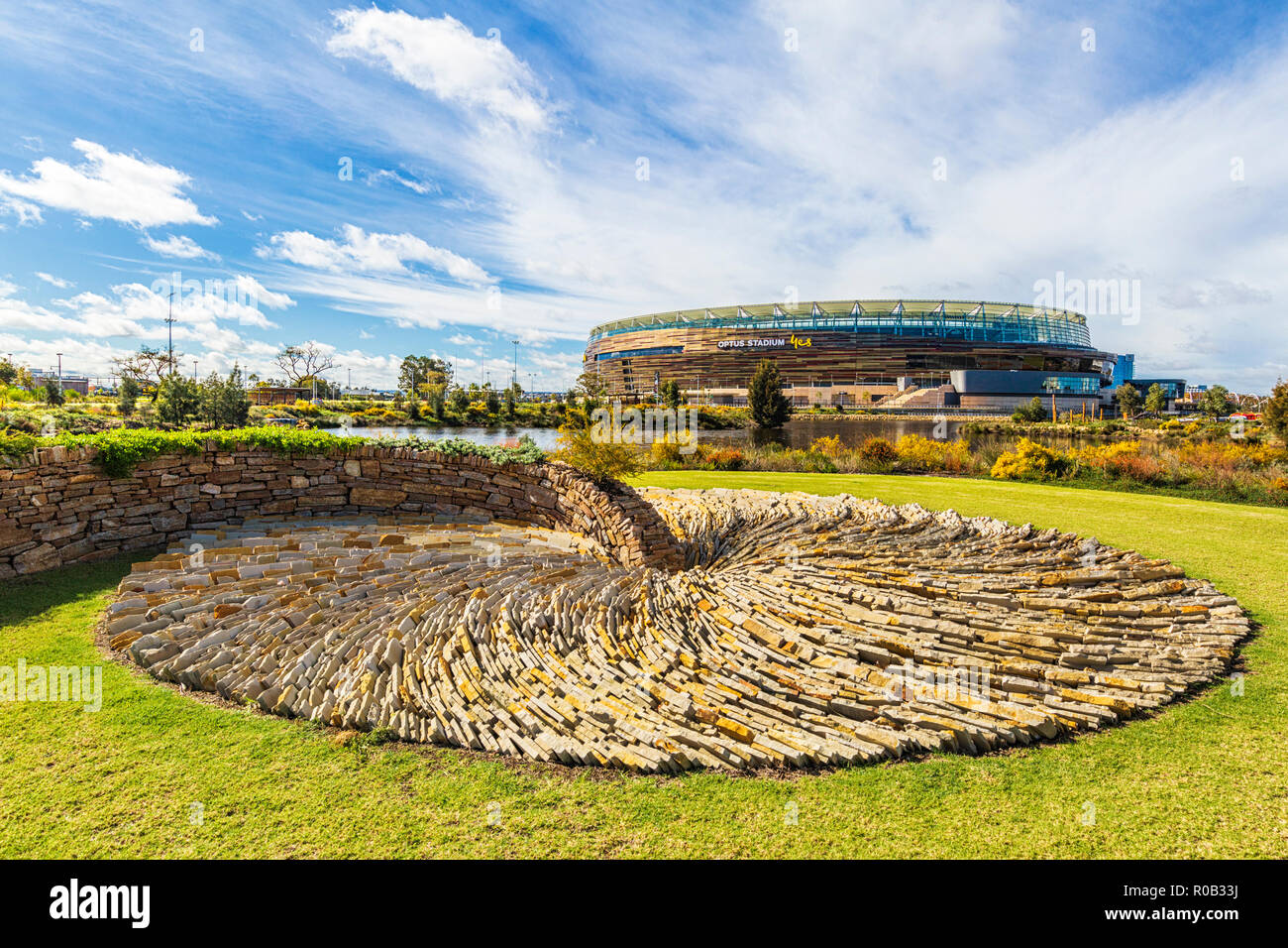 'The Wandering' sculpture by Chris Drury in Stadium Park beside optus Stadium. Burswood, Perth, Western Australia Stock Photo