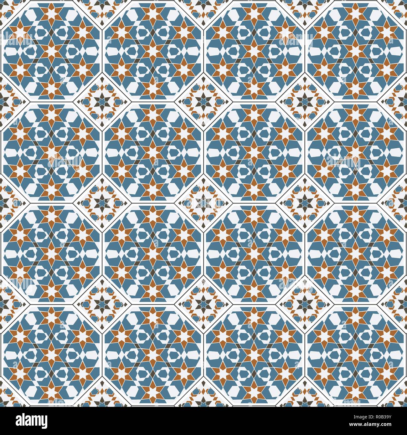 Arabesque octagonal seamless pattern tile background vector design, inclusive of pattern swatch Stock Vector