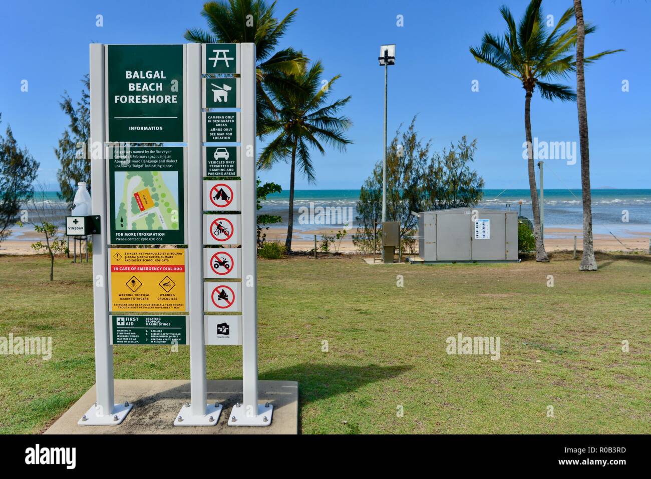 Foreshore Protection Sign Balgal beach foreshore sign with vinegar for stingers, Balgal beach ...