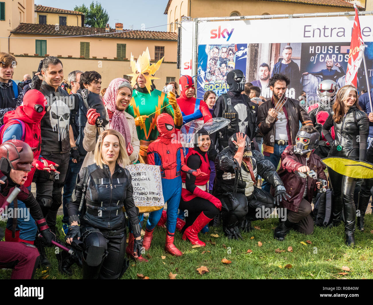 Particiants at the 'Lucca comics & games', an annual comic book and gaming convention in the walled city of Lucca, Tuscany, Italy Stock Photo