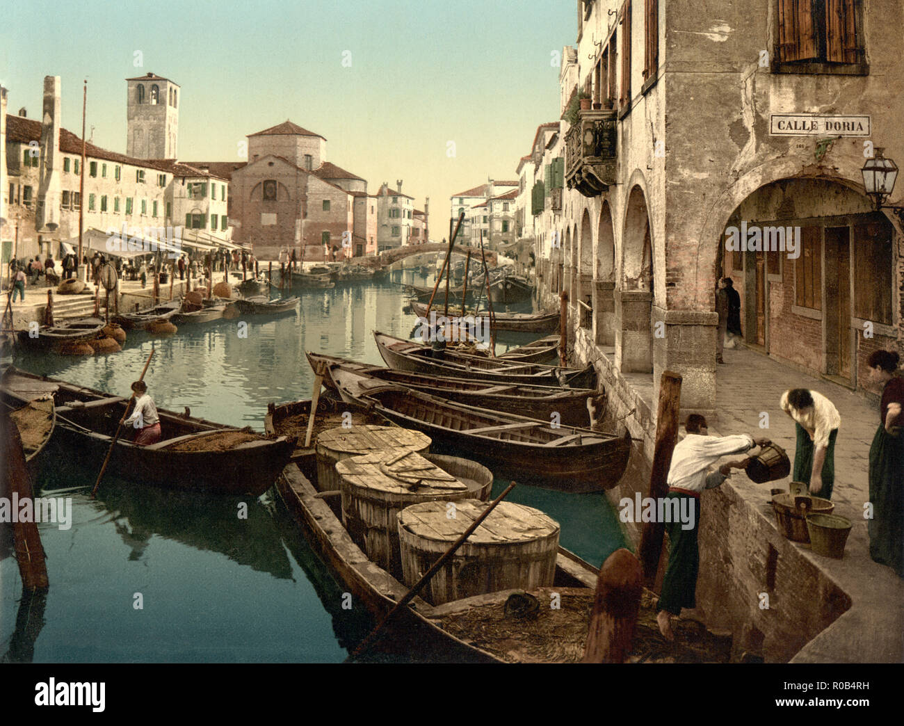 Fish Market, Chioggia, Venice, Italy, Photochrome Print, Detroit Publishing Company, 1900 Stock Photo