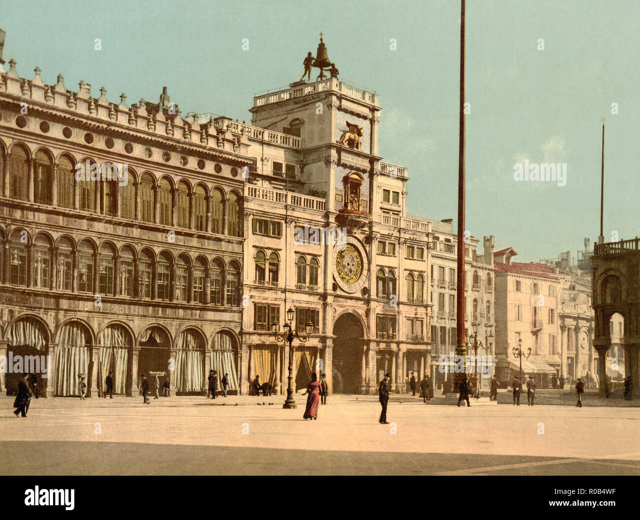 Clock Tower, Piazzetta di San Marco, Venice, Italy, Photochrome Print, Detroit Publishing Company, 1900 Stock Photo
