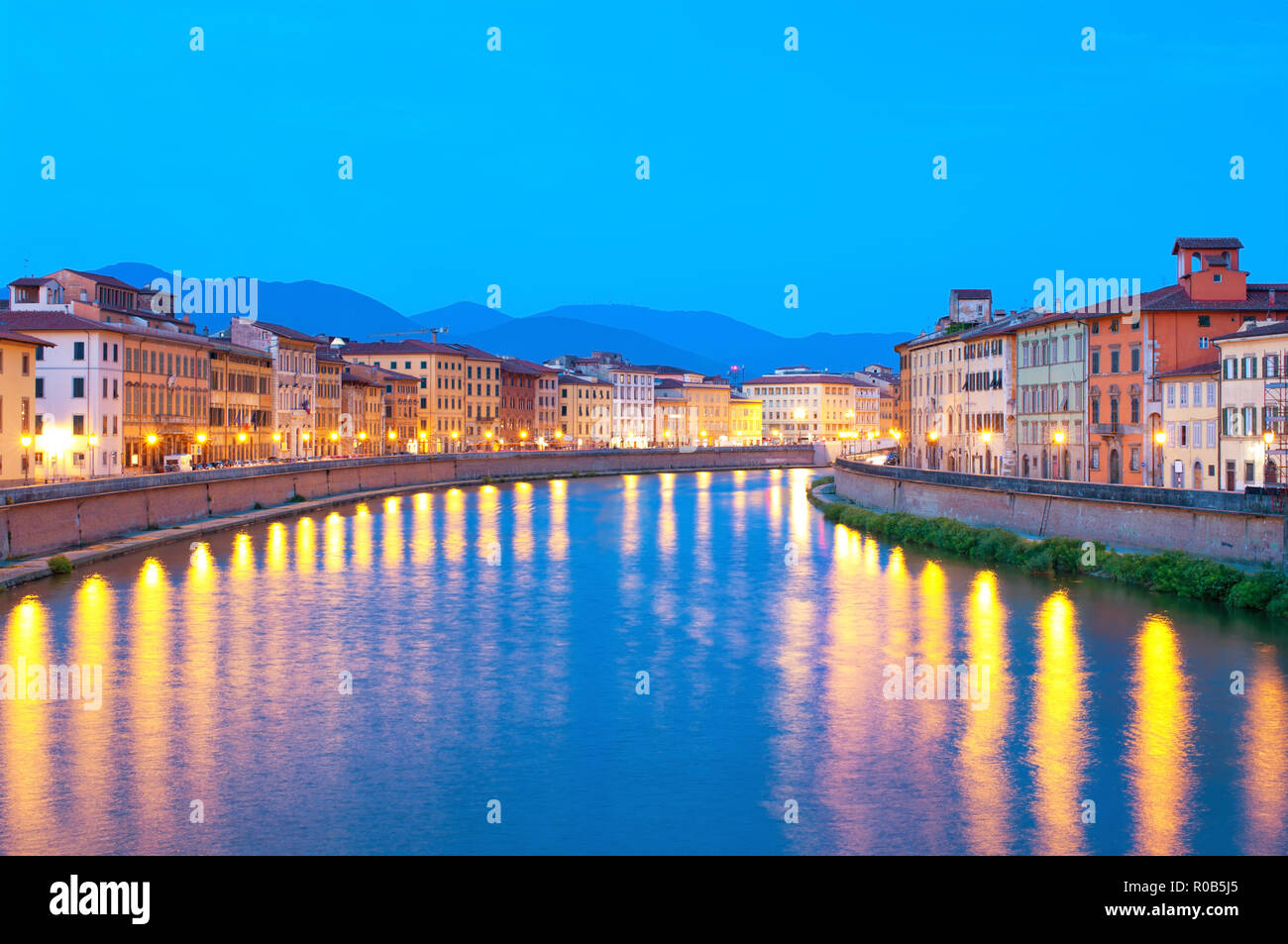 River Arno at night Pisa Italy Stock Photo