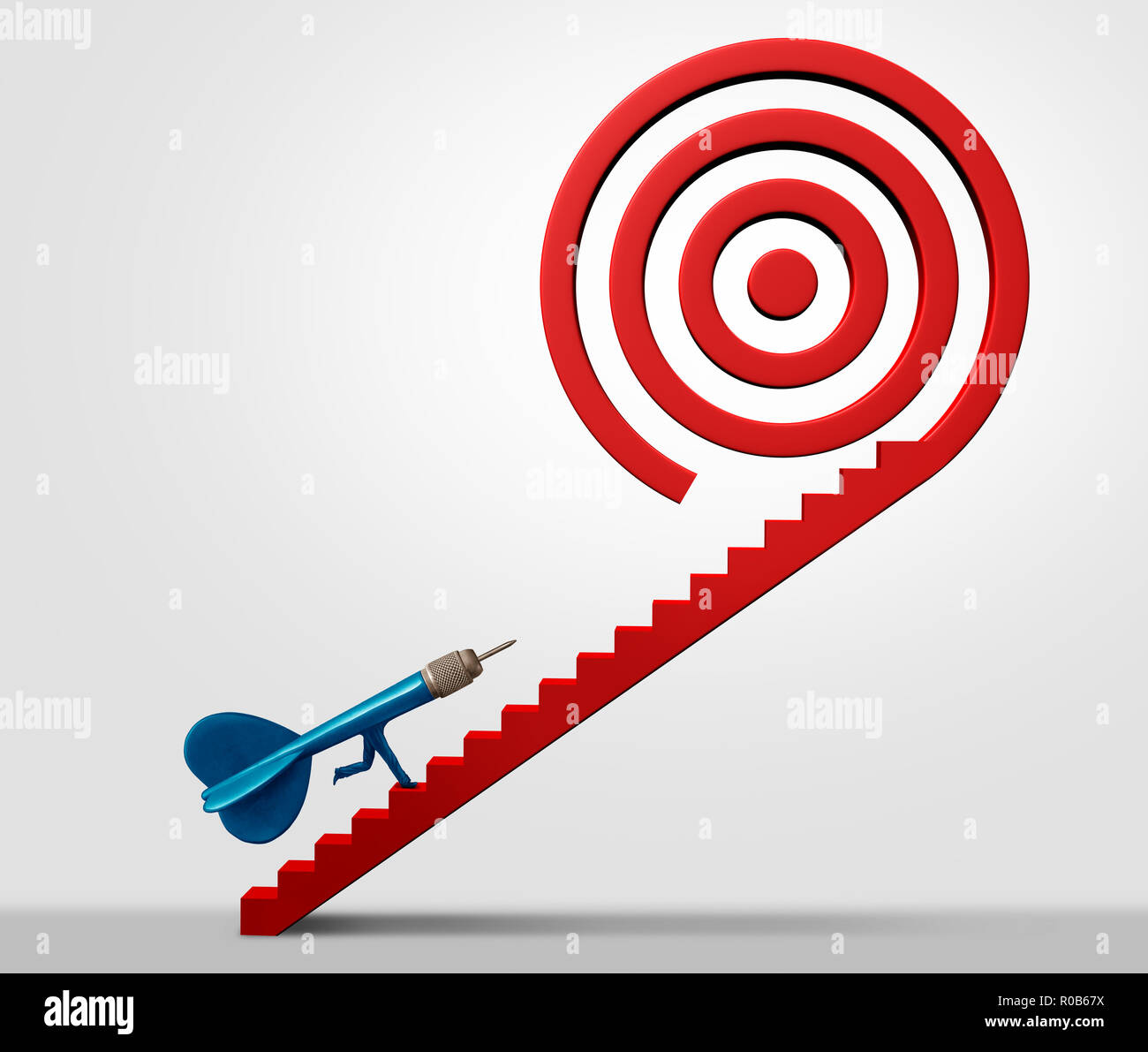 Strategic pathway business success and bullseye concept of direction and career goals with 3D illustration elements. Stock Photo