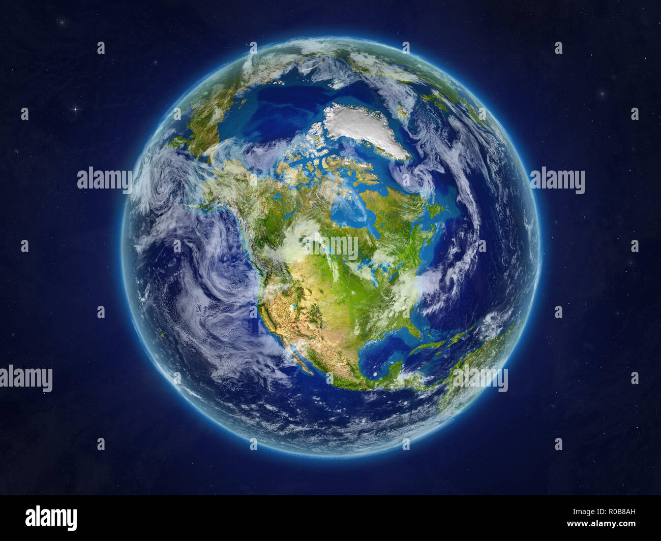 North America from space on realistic model of planet Earth with very ...