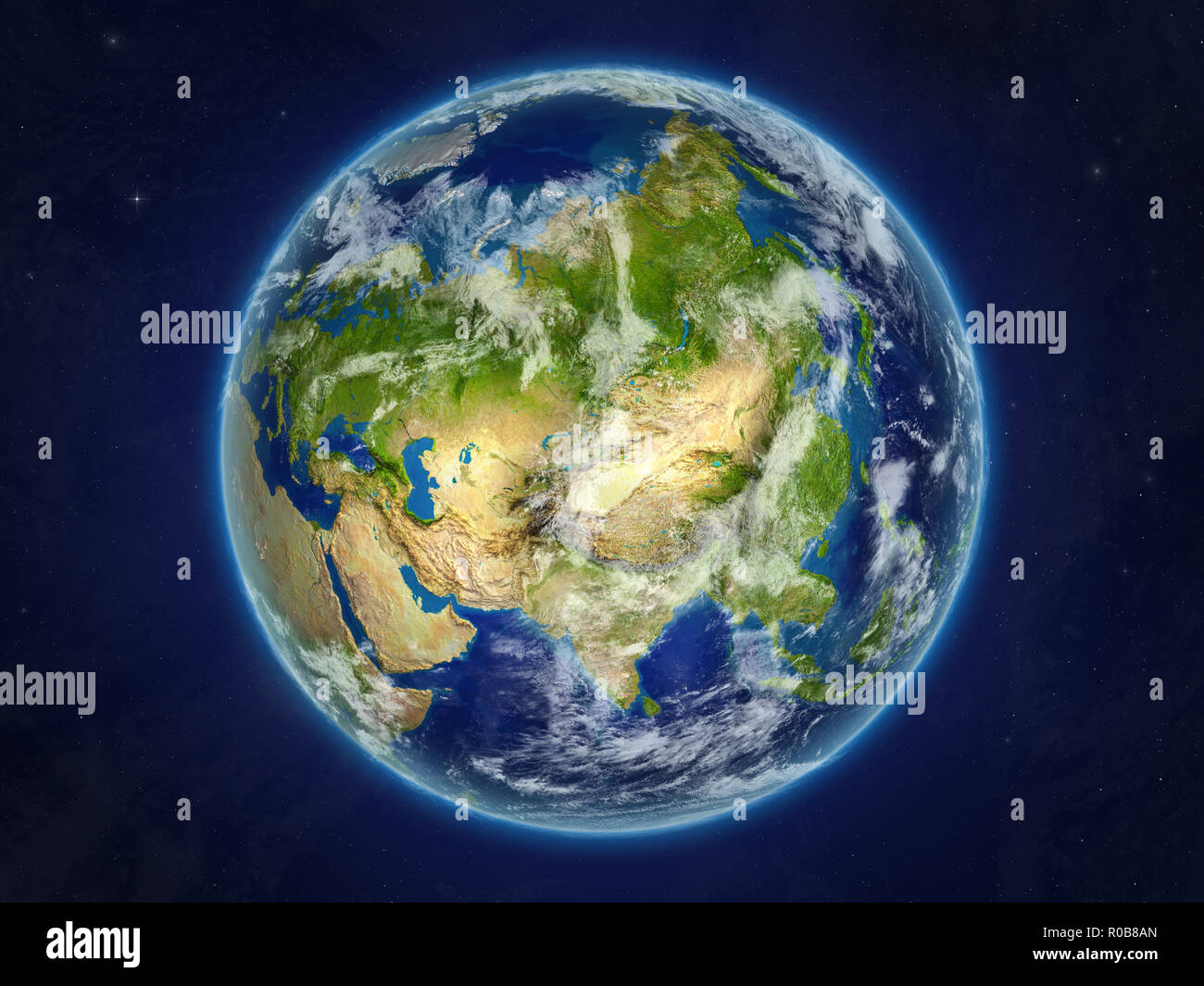 Asia from space on realistic model of planet Earth with very detailed ...