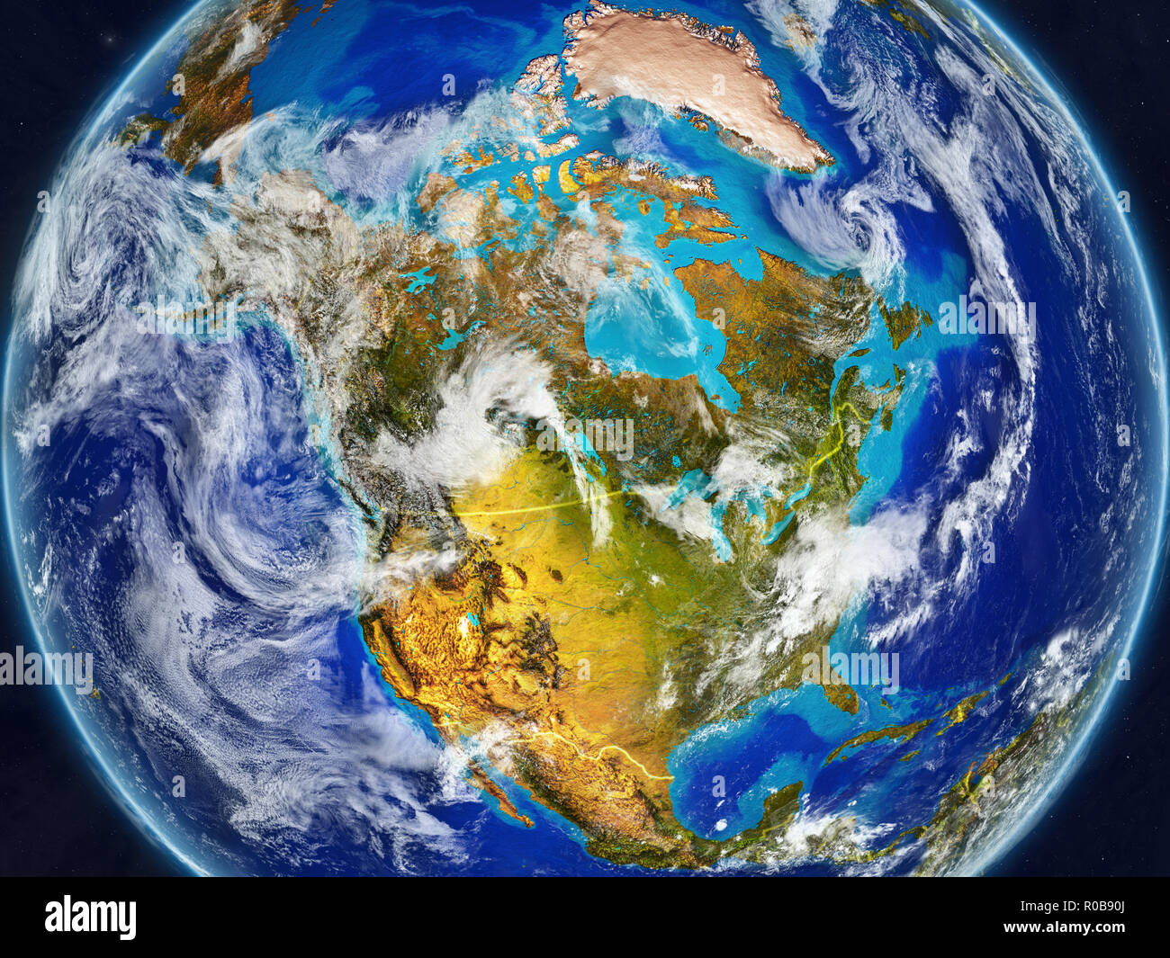 North America on realistic model of planet Earth with country borders ...