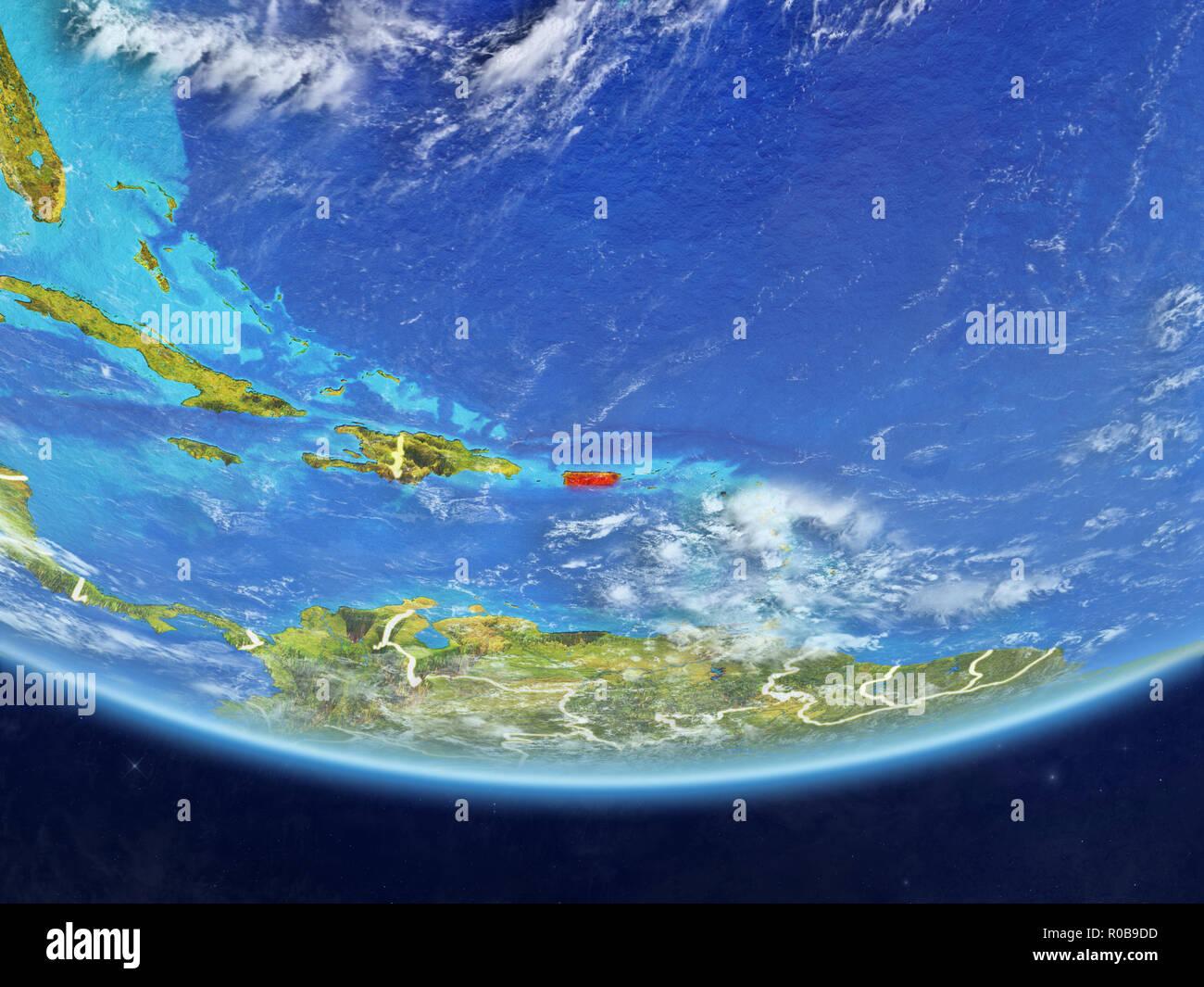 Puerto Rico on realistic model of planet Earth with country borders and ...