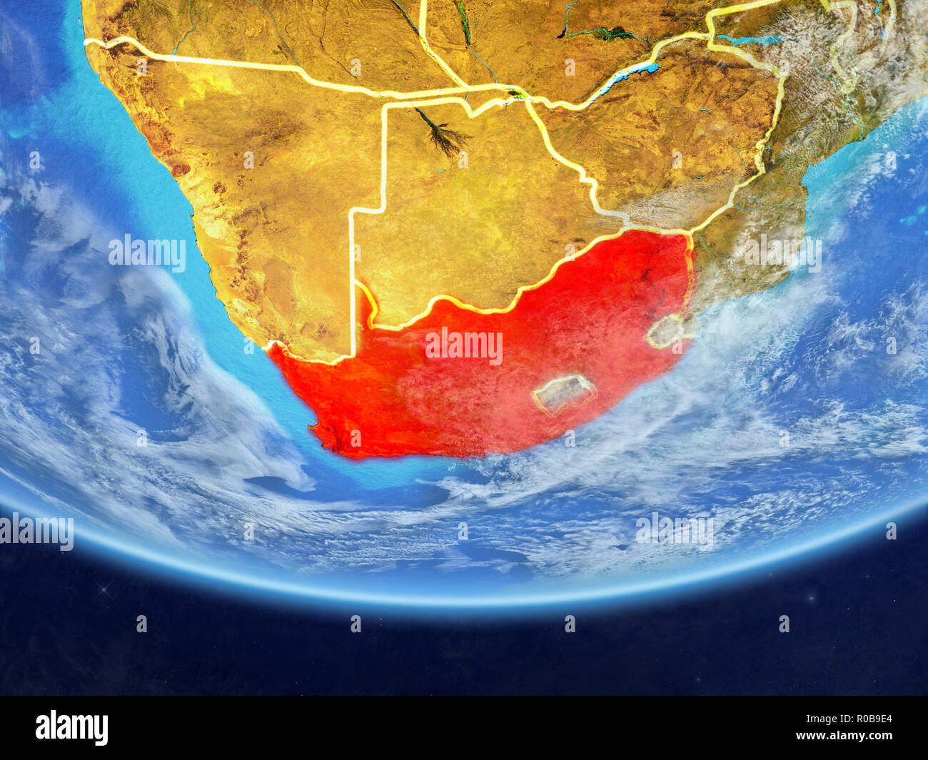 South Africa on realistic model of planet Earth with country borders ...