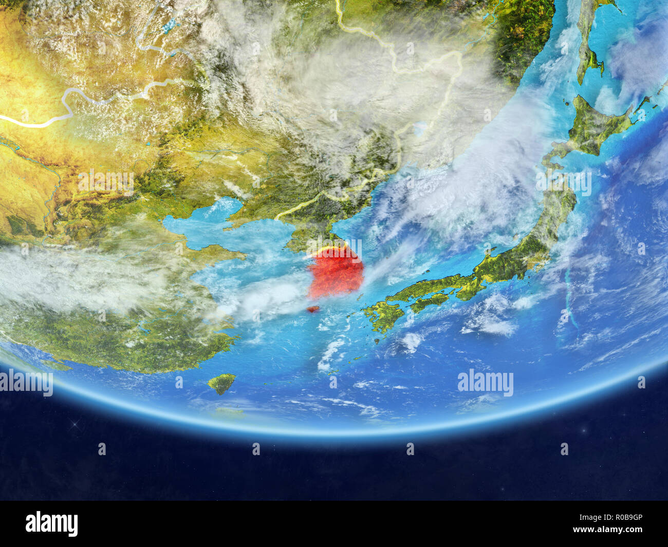 South Korea on realistic model of planet Earth with country borders and ...