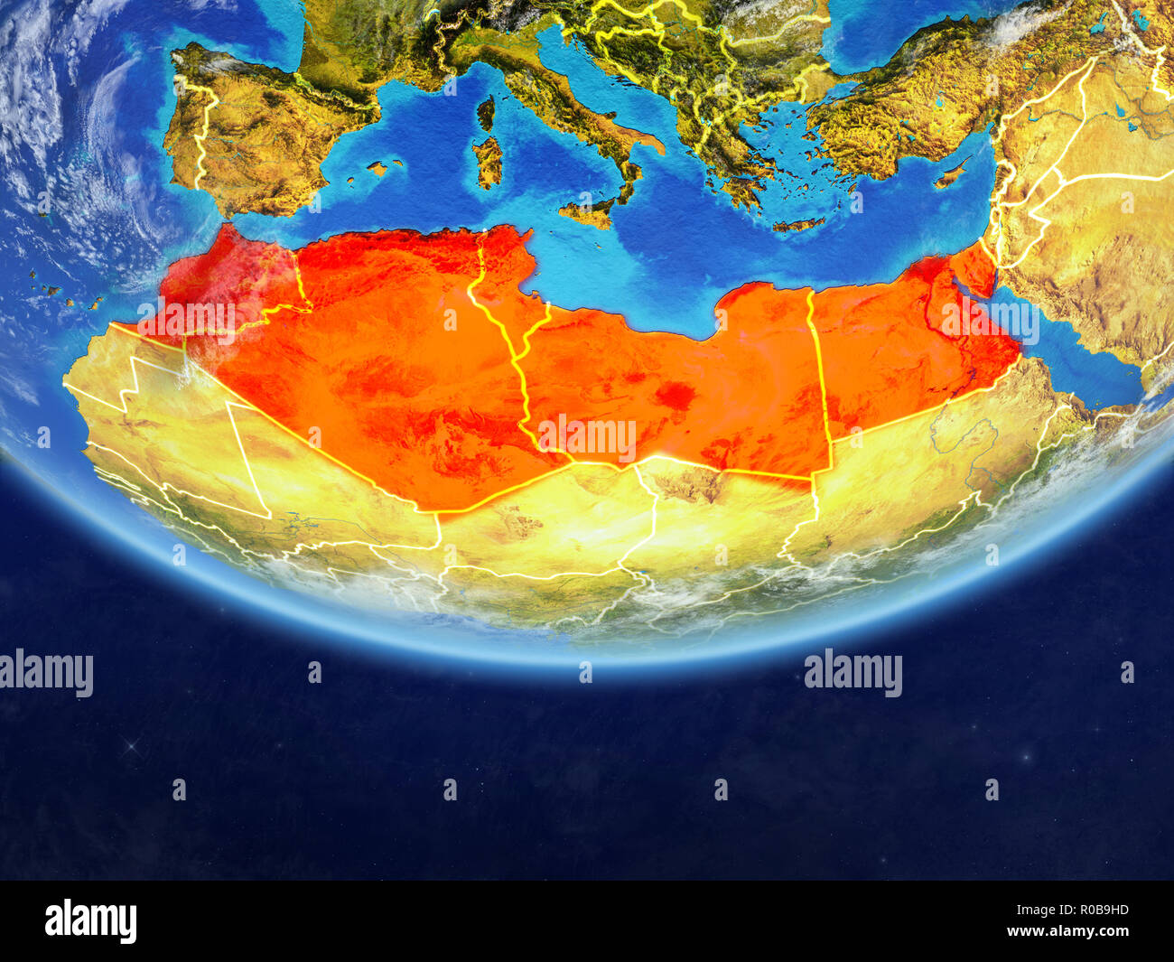 North Africa on realistic model of planet Earth with country borders ...