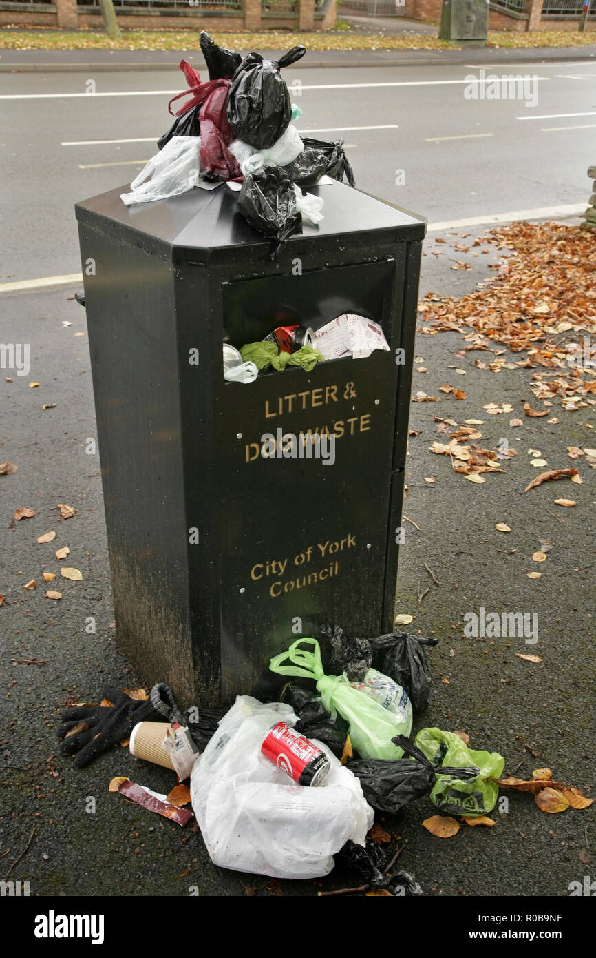 Overflowing dog waste and litter bin, York, UK Stock Photo Alamy