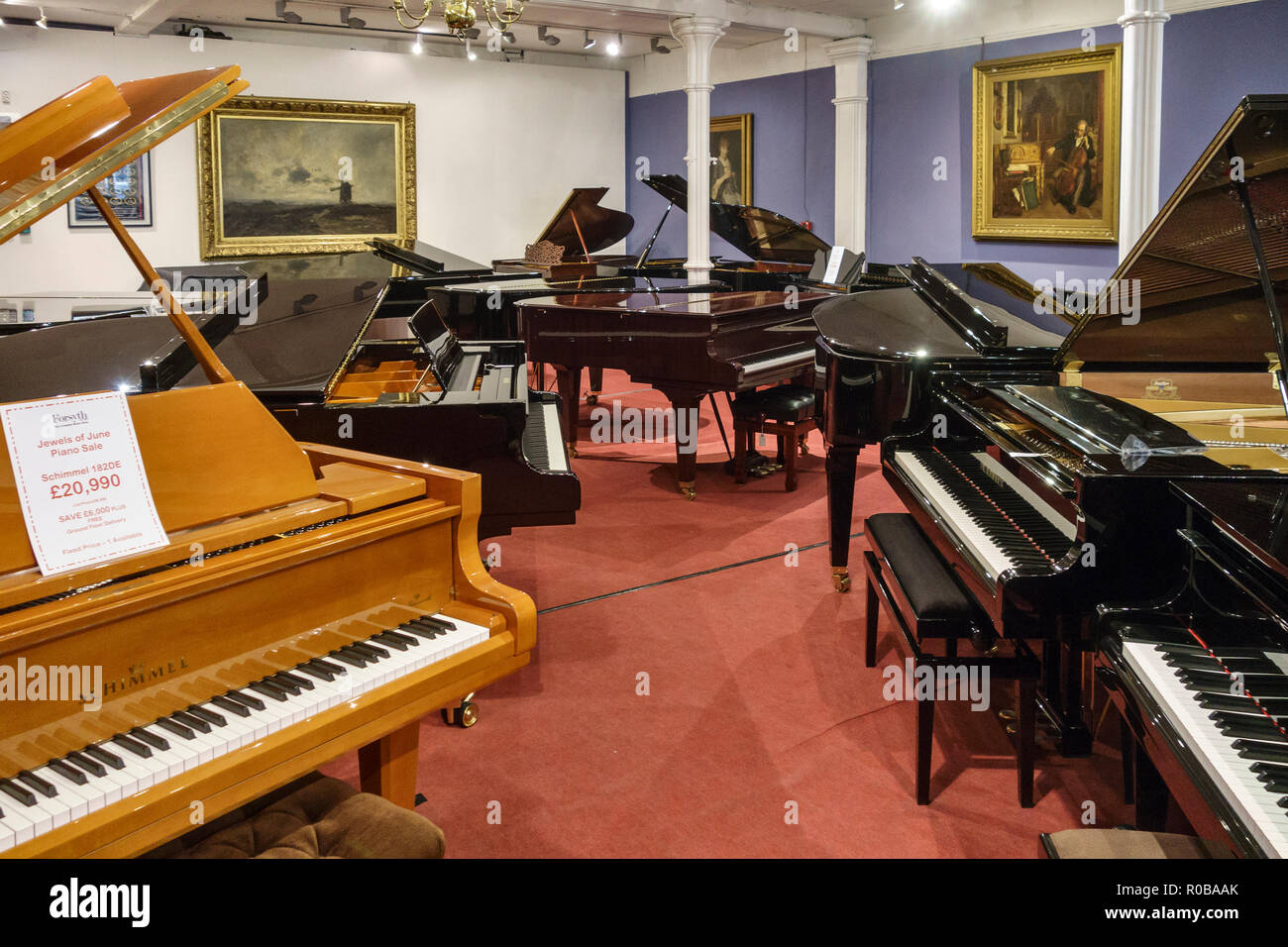 Manchester, UK. Forsyth's, the oldest music shop in Britain, founded in 1857. The specialist shop for pianos and other instruments Stock Photo