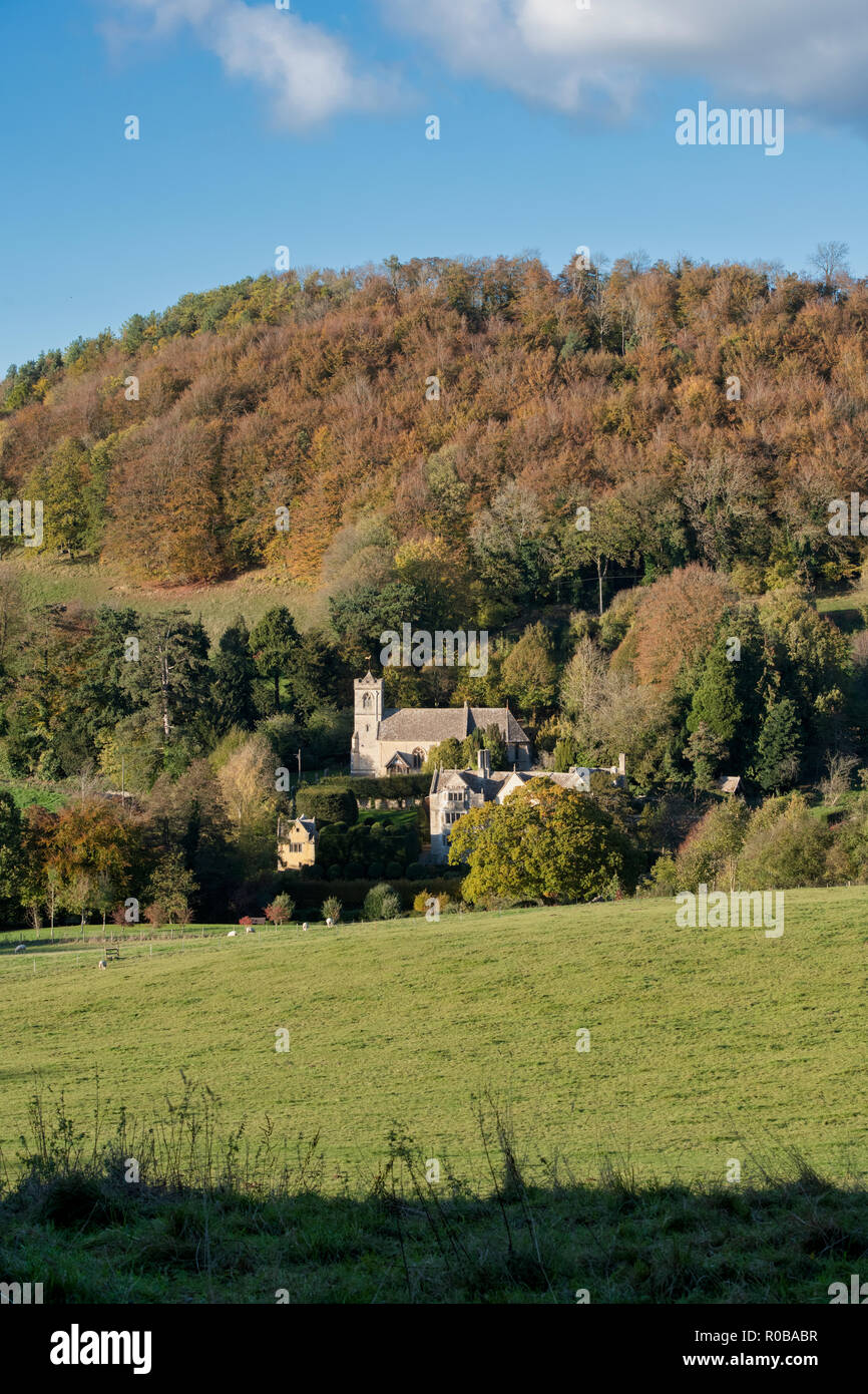Owlpen manor estate in the afternoon light in autumn. Owlpen, Gloucestershire, Cotswolds, England Stock Photo