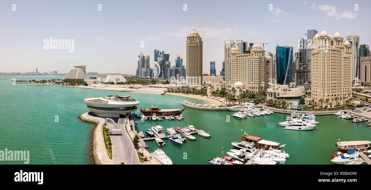 The skyline of Doha, Qatar. Modern rich middle eastern city of
