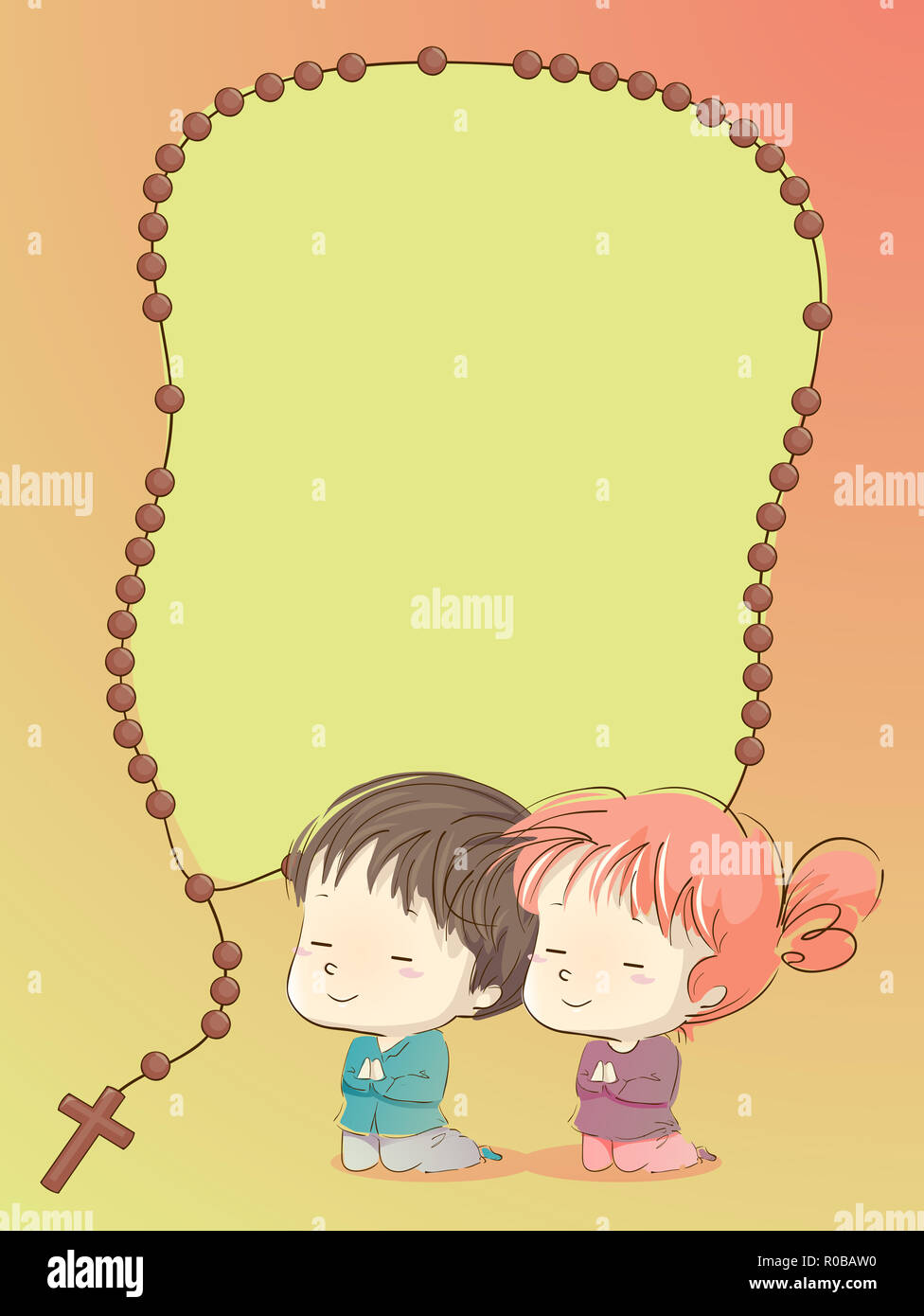 Background Illustration of Kids Praying with a Rosary Frame Design