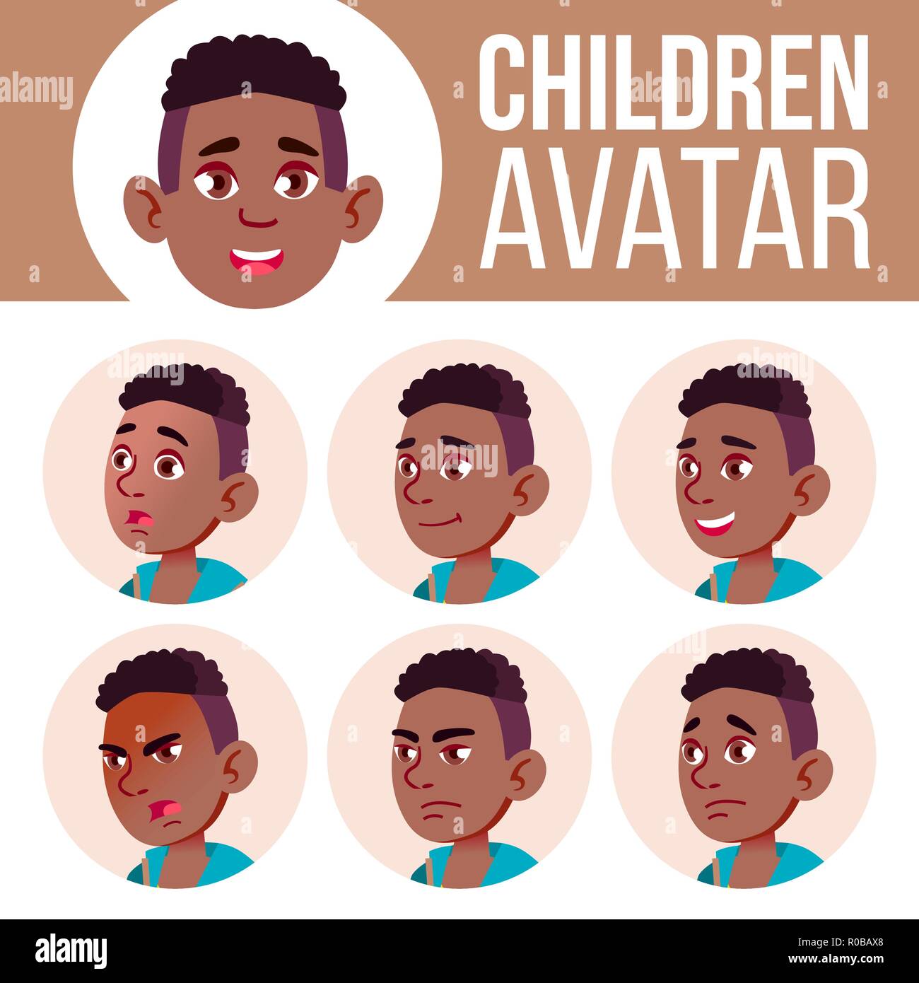 Boy Avatar Set Kid Vector. Black. Afro American. High School. Face ...