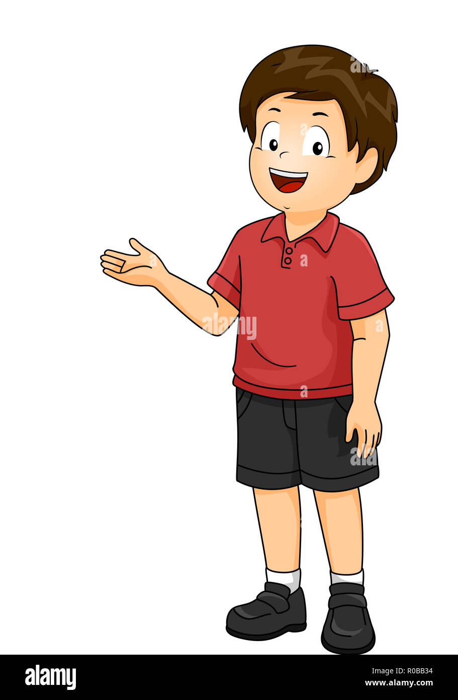 Illustration of a Kid Boy Standing and Presenting Something to His Right  Stock Photo - Alamy