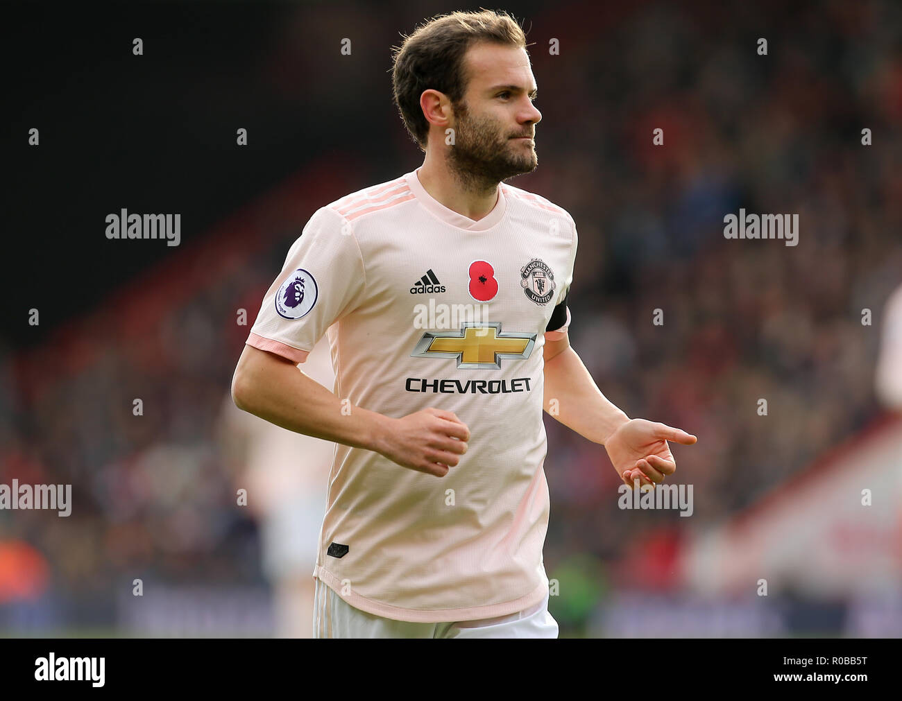A poppy visible on Manchester United's Juan Mata's shirt during the Premier  League match at The Vitality Stadium, Bournemouth. PRESS ASSOCIATION Photo.  Picture date: Saturday November 3, 2018. See PA story SOCCER