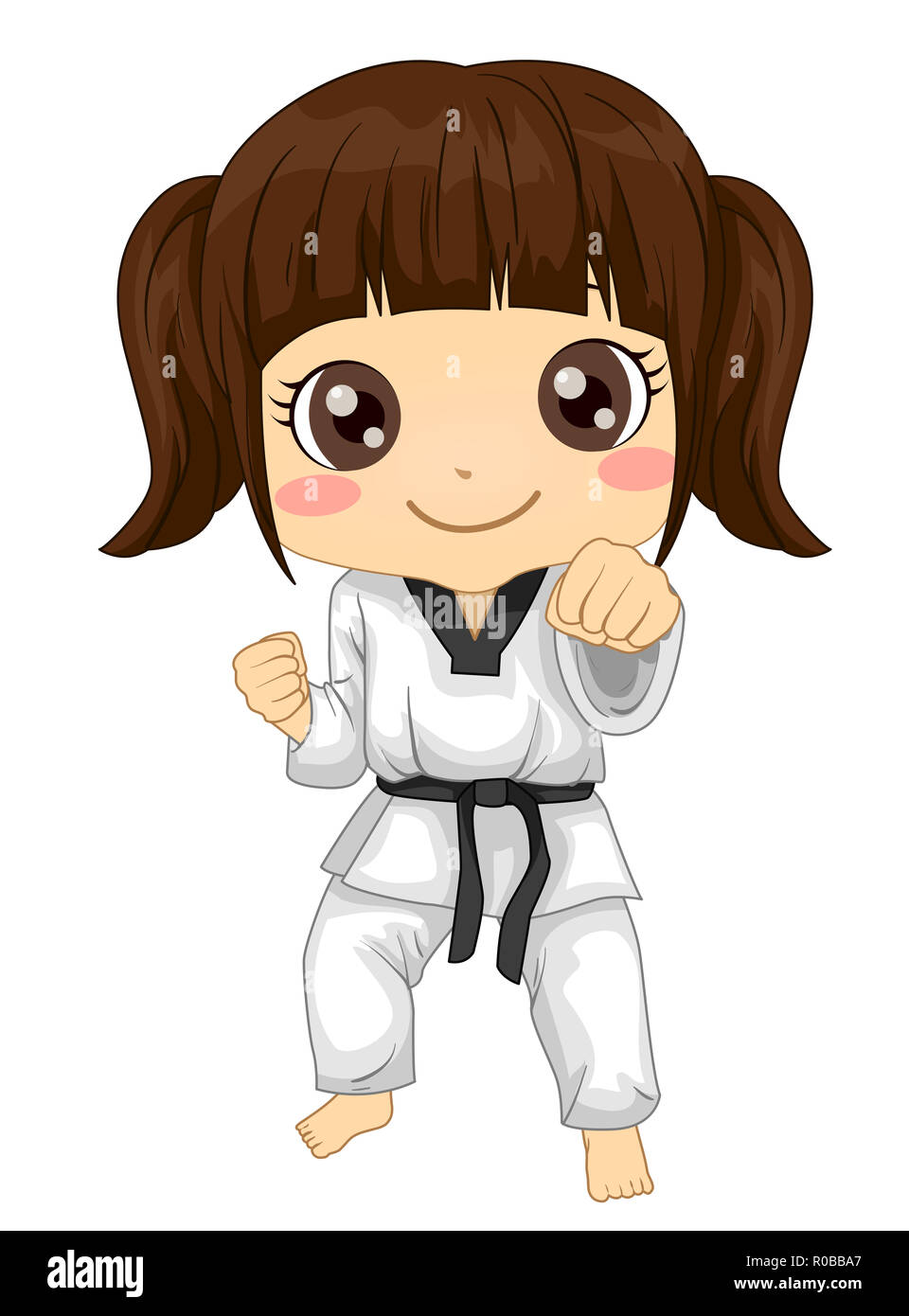 Illustration of a Kid Girl In Uniform and In Taekwondo Pose Stock Photo -  Alamy