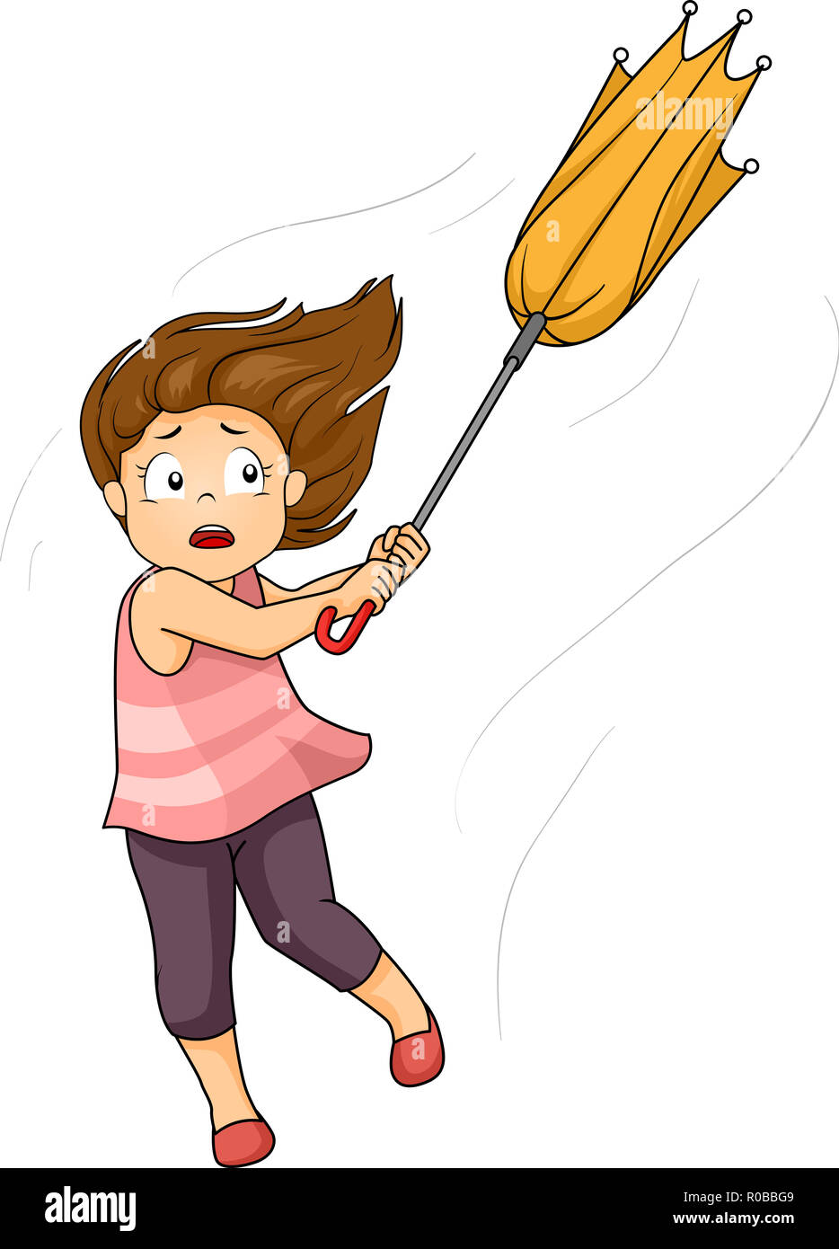 Illustration of a Kid Girl Pulling Her Umbrella Being Carried by the