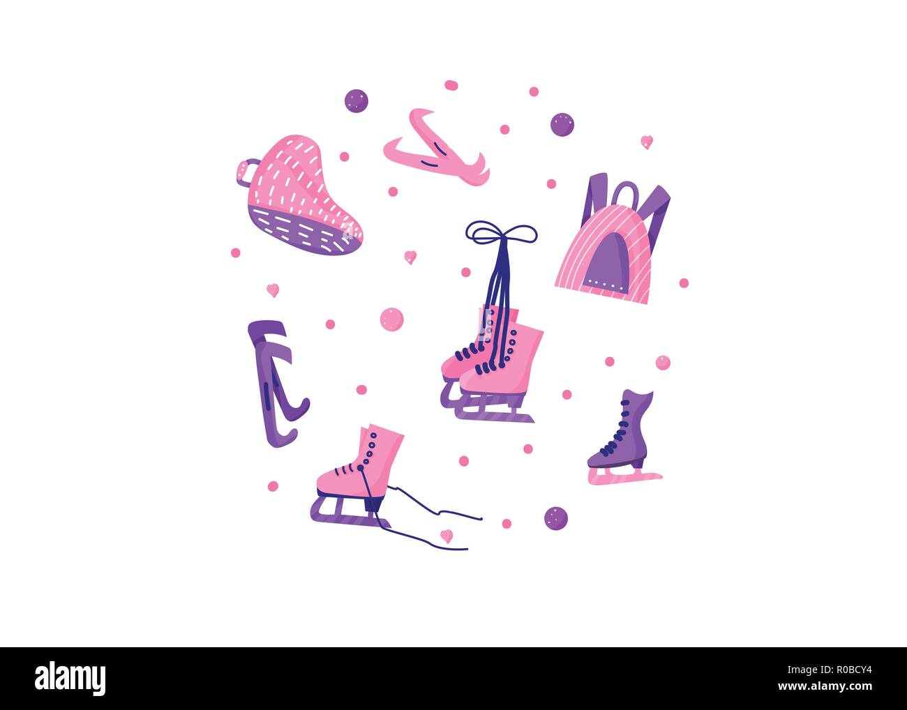 Flat figure ice skating equipment composition. Set of sports objects