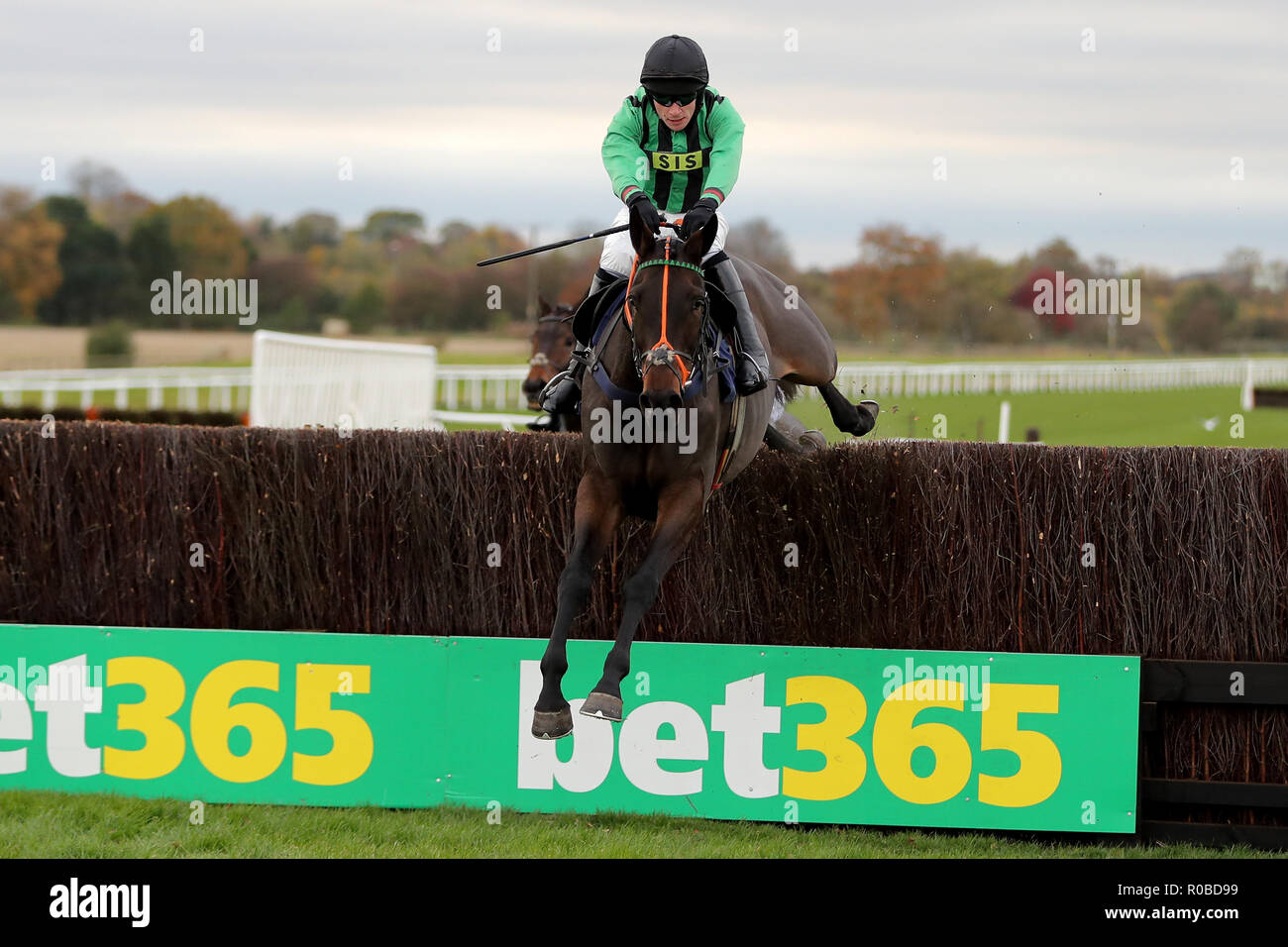 Jonathan Burke on Nightfly go on to win the Danny Megson 40th Birthday Celebration Handicap Chase On Racing UK Handicap Chase during day two of The Bet365 Meeting at Wetherby Racecourse, Wetherby. Stock Photo