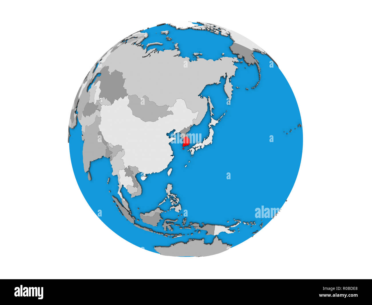 South Korea on blue political 3D globe. 3D illustration isolated on ...