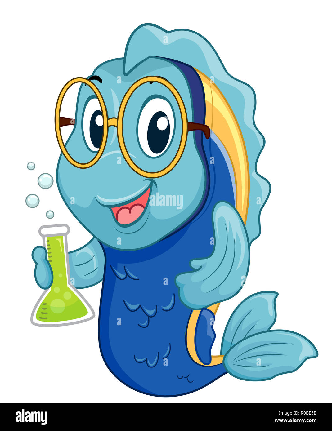 Illustration of a Fish Mascot Scientist Wearing Eyeglasses and