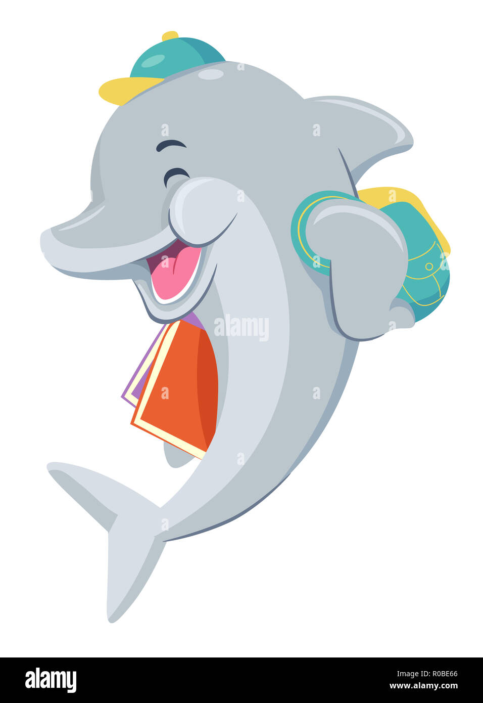Illustration of a Happy Dolphin Student Carrying Books and a Backpack Stock  Photo - Alamy