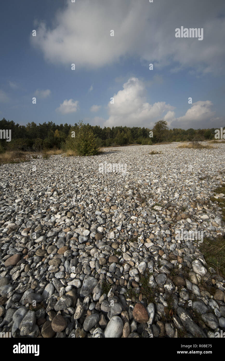 A thick layer of flintstones was deposited some thousand years ago near Neu-Mukran on Rügen Island. Stock Photo
