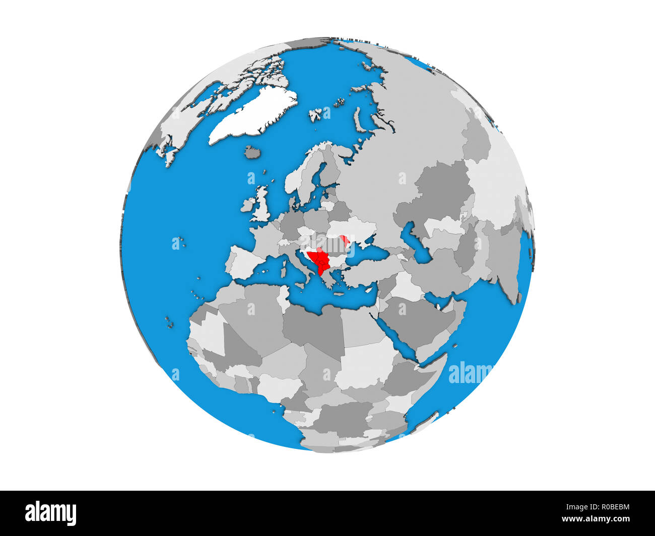 CEFTA countries on blue political 3D globe. 3D illustration isolated on ...