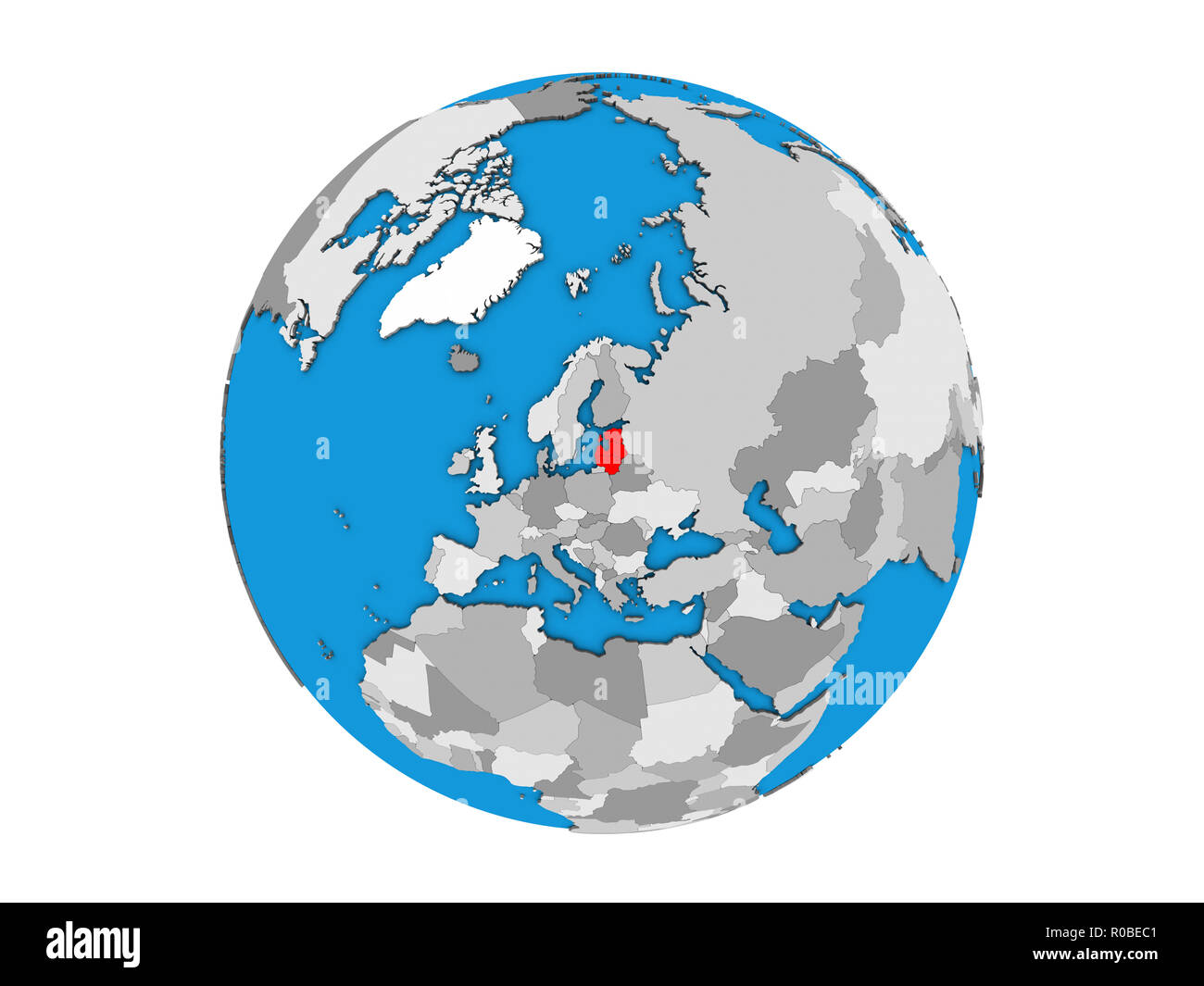 Baltic States on blue political 3D globe. 3D illustration isolated on white background. Stock Photo