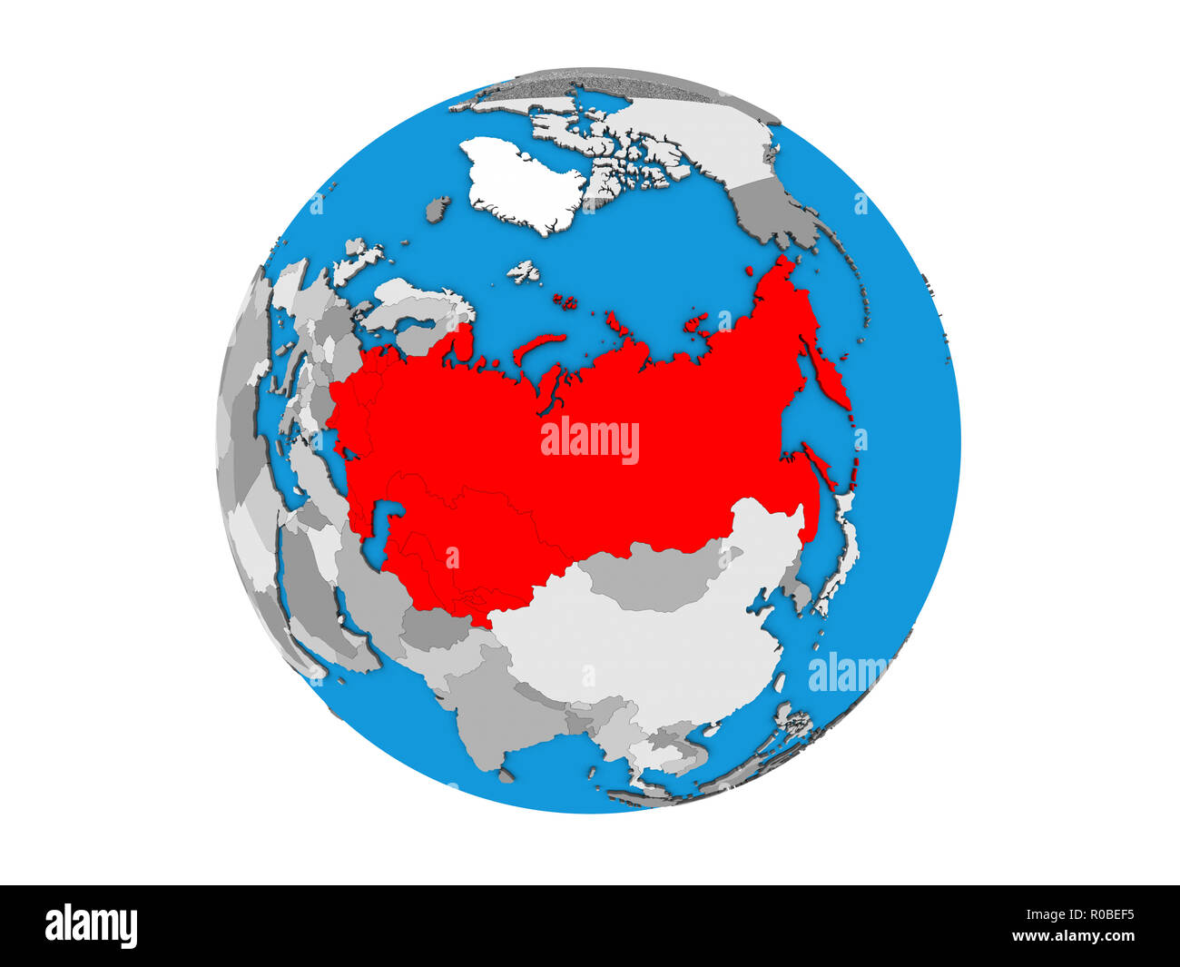 Soviet Union on blue political 3D globe. 3D illustration isolated on white background. Stock Photo